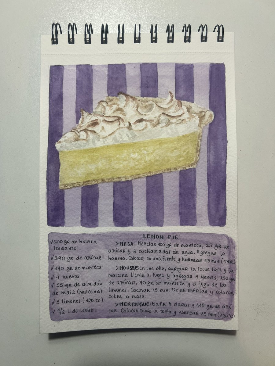 miranda_scz's tweet photo. La receta del lemon pie en acuarela sobre papel y el resultado https://t.co/LmTLXA5xCf