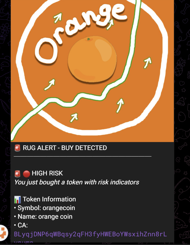 Avoid rugs with alerts bot

1. Bot Monitors your buys for rug risks

                        👇

2. Alerts you if there’s danger

⚡Start TG bot: t.me/ALERTS_VECTOR_…