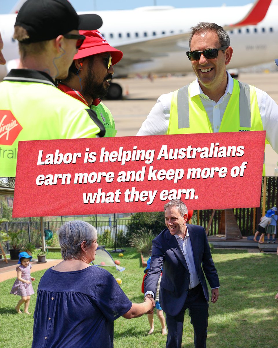 JEChalmers's tweet photo. Under @AustralianLabor, real wages are now growing strongly again, with today's ABS figures showing seven consecutive quarters of annual growth.

This is the strongest real wages growth in five years and the longest run of real wages growth above 0.7 per cent in a decade.

Australians voted for higher wages at the election, and that's what our Albanese Government is delivering. #auspol #ausecon