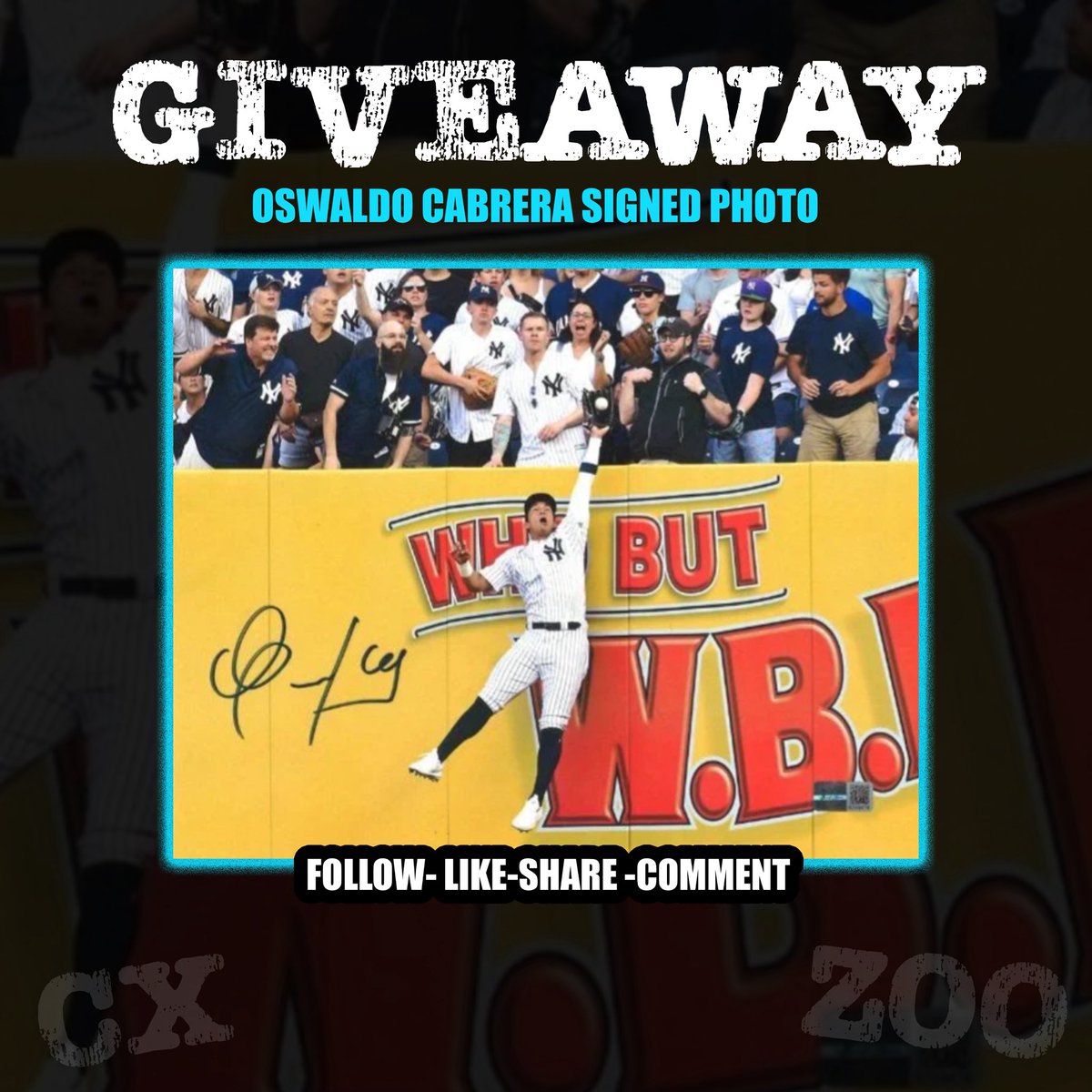 CollectibleXchange (@cxstuff) on Twitter photo Oswaldo Cabrera Giveaway ⚾️
———————
Rules to enter:
1. Follow @brandonsteiner - <a href="/CXSTUFF/">CollectibleXchange</a> - <a href="/thebronxzoo_tbz/">The Bronx Zoo</a>
2. Like this post.
3. Share this post.
4. Comment your favorite player in Yankees History. Oswaldo Cabrera Giveaway ⚾️
———————
Rules to enter:
1. Follow @brandonsteiner - <a href="/CXSTUFF/">CollectibleXchange</a> - <a href="/thebronxzoo_tbz/">The Bronx Zoo</a>
2. Like this post.
3. Share this post.
4. Comment your favorite player in Yankees History.