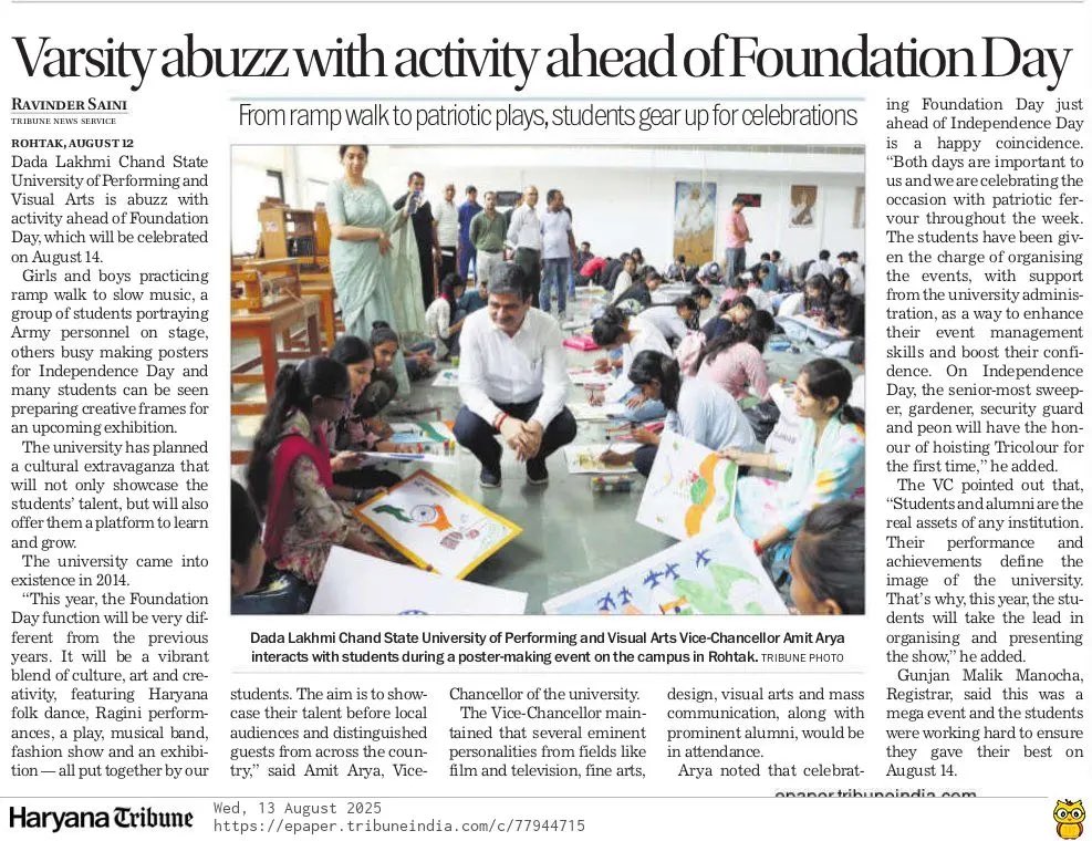 rsainiscribe's tweet image. Visual arts university abuzz with activity ahead of Foundation Day  
#SUPVA #DadaLakhmiChand #VisualArts #Rohtak #Haryana @thetribunechd 
tribuneindia.com/news/haryana/v…
