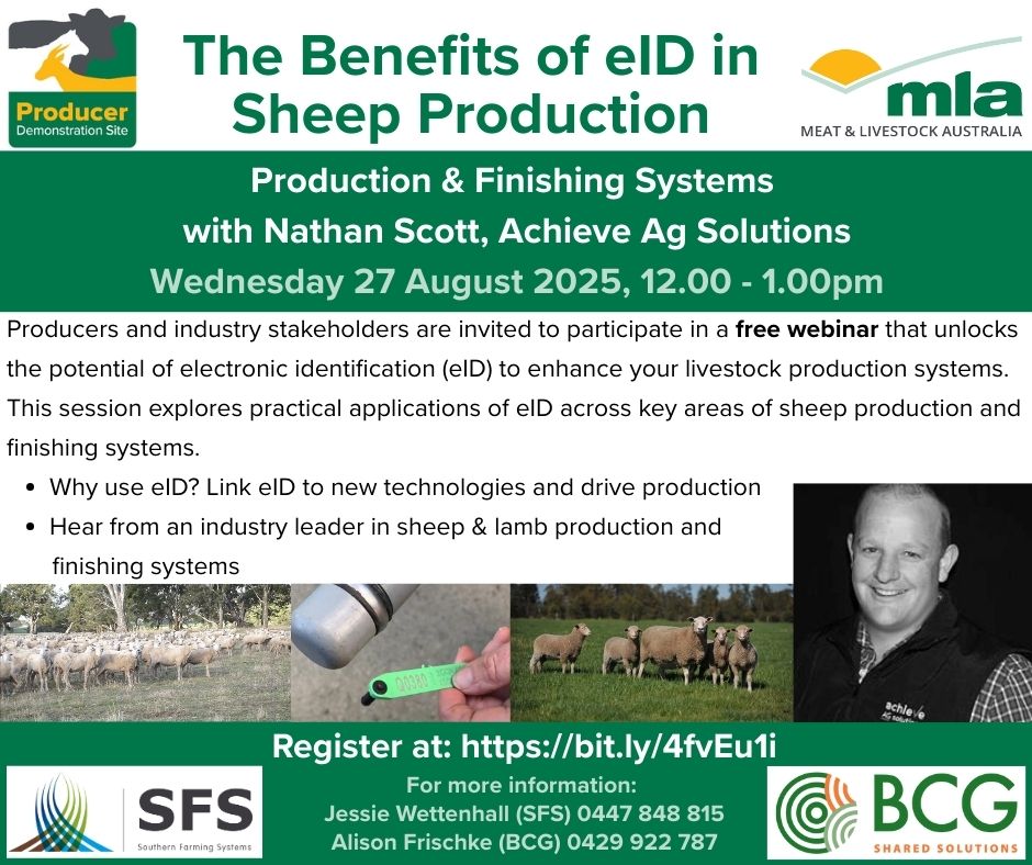📢 Calling all producers and industry stakeholders!
Learn how eID can boost productivity and link with new technologies in sheep &amp; lamb production.
🗓️ Wednesday 27 August | 🕛 12–1pm
🎙️ Featuring Nathan Scott, Achieve Ag Solutions
👉 Register here: bit.ly/4fvEu1i