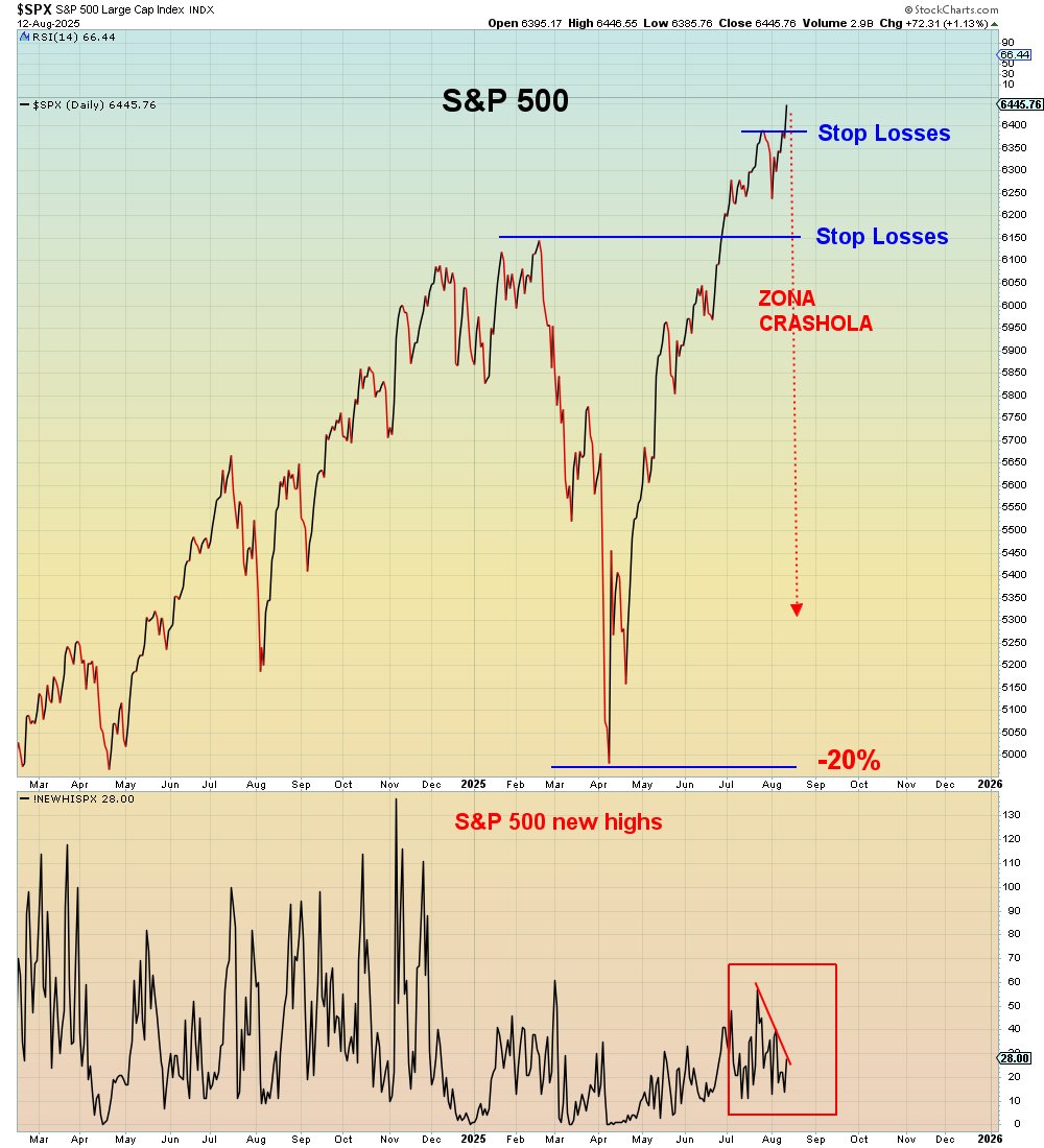 SuburbanDrone's tweet photo. The S&amp;P 500 is in a double top of a double top. Unconfirmed by 95% of stocks.

The crash will be very fast and very unexpected. https://t.co/NqeXT8i5Hk