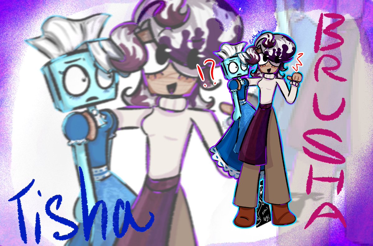 GoldenAyra's tweet photo. Brusha x Tisha, I love me a good cleanbrush drawing😋 Anyways get that mf out of her apron💔💔 #dandysworld #dandysworldfanart #DandysWorldBrusha #dandysworldtisha #cleanbrush #brushaxtisha https://t.co/5qcg5gsGjY