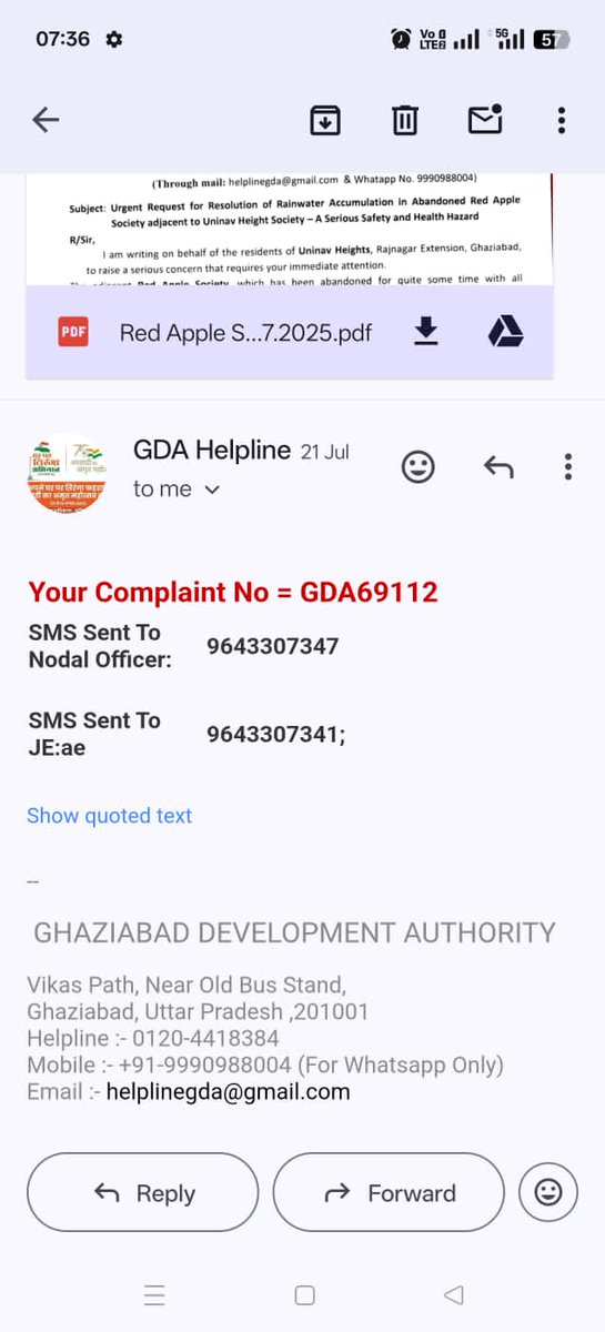 kokliyal's tweet photo. @gdagzb @Atulvats3 atul_vats3 @Deepanshu_RNEx @sunitadayalbjp sir we have done an email to GDA on 21st july 2025 regarding water logging in under construction red apple society. The officers are not doing work and even not picking calls. https://t.co/9gr7qQhK4R