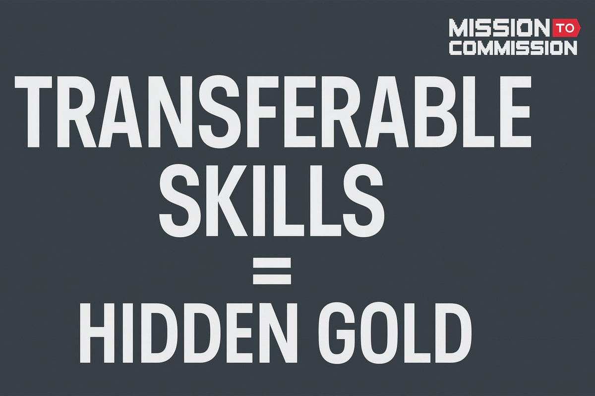𝗧𝗿𝗮𝗻𝘀𝗳𝗲𝗿𝗮𝗯𝗹𝗲 𝗦𝗸𝗶𝗹𝗹𝘀 = 𝗛𝗶𝗱𝗱𝗲𝗻 𝗚𝗼𝗹𝗱

Planned missions? That’s project management.
Led teams? That’s sales or ops.
Managed supply? Logistics.

Your experience translates.

What skill surprised you most post-service?
#MissionToCommission #VeteranTransition