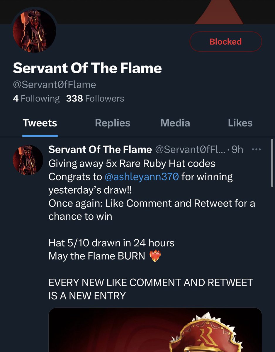BE AWARE:

This account is NOT affiliated with <a href="/MutinousMel/">Mel the Servant’s Flame</a> or the REAL <a href="/ServantOfFlame/">The Servant of the Flame</a> 

They are an account that was made to harass Mel and scam her audience with fake giveaways