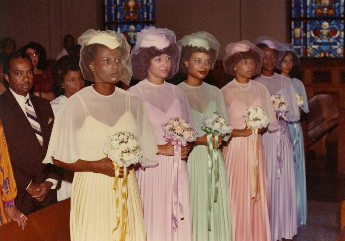 filmsbratz's tweet image. — pastel bridesmaids circa 1960s, scurlock studios, washington, d.c. 💛🩷💚🧡💜🩵 the actual colors of the bridesmaid dresses that were quite popular during the 1960s.
