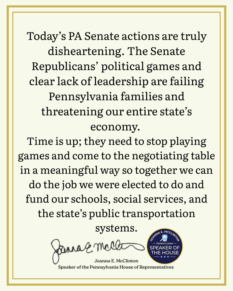 RepMcClinton's tweet photo. The Senate’s action is too little too late. Pennsylvanians need real solutions. I am
grateful the @PASenateGOP finally acknowledges the looming crisis & the fact that we must #fundmasstransit, however we need to create sustainable revenue to avoid shutdowns now & in the future. https://t.co/DJjbU2cpIn