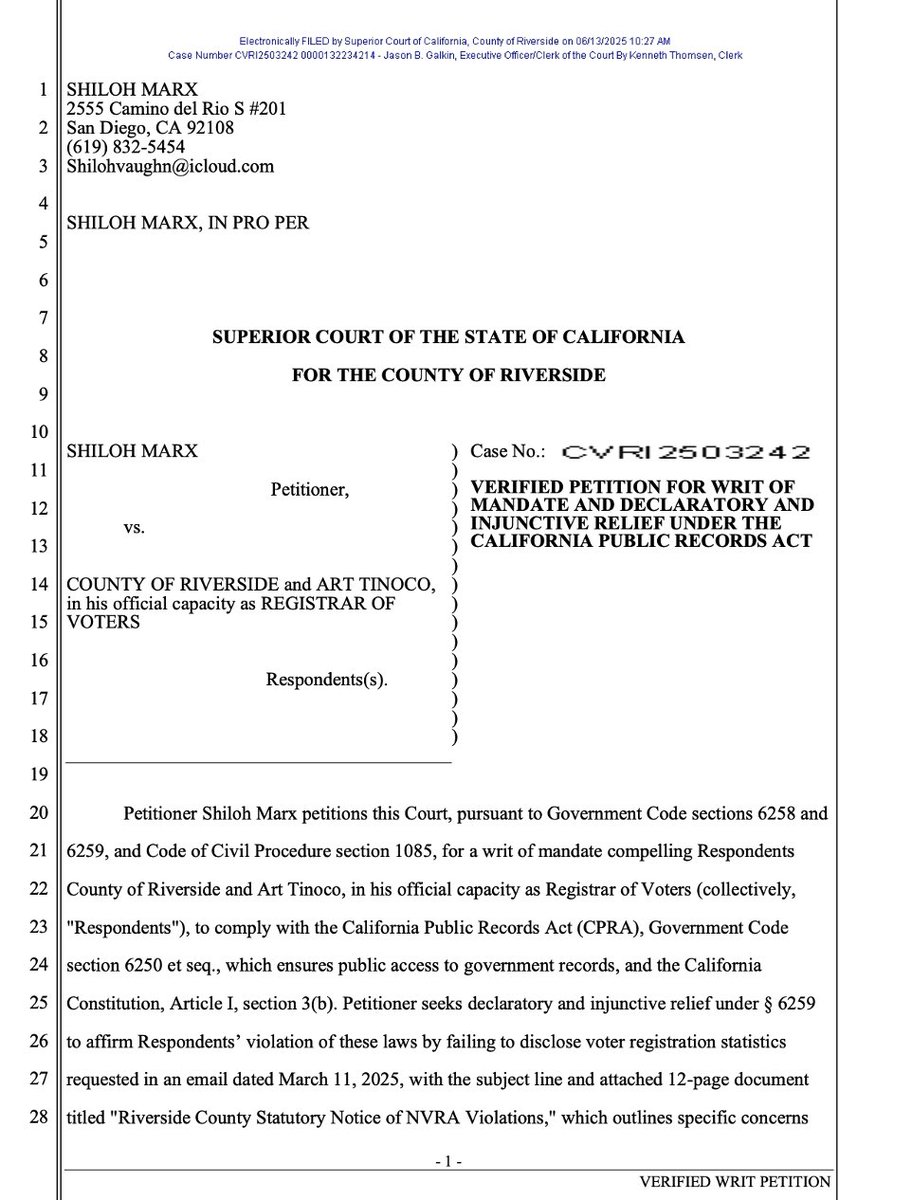 Breaking:🚨
Tomorrow, I present the case challenging Riverside County's unlawful denial of producing voter registration records of ineligible and inactive voters. 

We are cleaning California voter rolls 🤝🏼🇺🇸