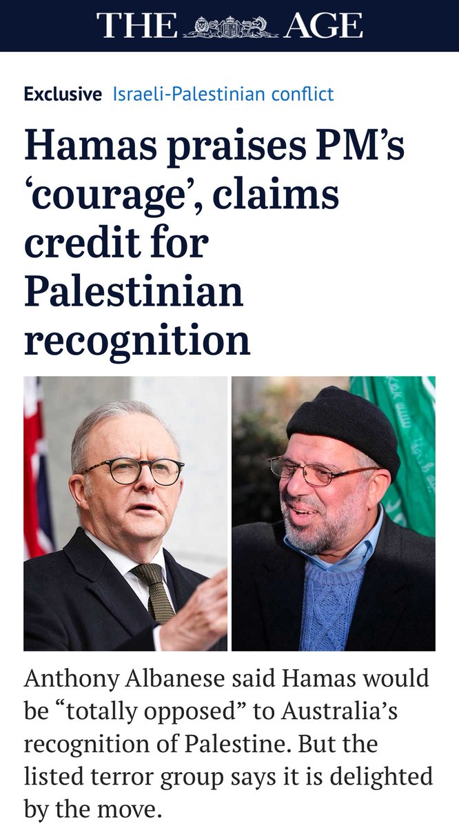 Menachem Vorchheimer (@menachemv) on Twitter photo Who is the village idiot ?
Hamas Terrorist Organisation praises Australian Prime Minister Anthony Albanese
via <a href="/theage/">The Age</a>
#auspol
<a href="/aus_jewishnews/">Jewish News</a> <a href="/AustralianJA/">Australian Jewish Association</a> <a href="/OzraeliAvi/">Avi Yemini</a> <a href="/DrewPavlou/">Drew Pavlou 🇦🇺🇺🇸🇺🇦🇹🇼</a> <a href="/Jerusalem_Post/">The Jerusalem Post</a> <a href="/SharrenHaskel/">Sharren Haskel השכל שרן</a> <a href="/SenPaterson/">James Paterson</a> Who is the village idiot ?
Hamas Terrorist Organisation praises Australian Prime Minister Anthony Albanese
via <a href="/theage/">The Age</a>
#auspol
<a href="/aus_jewishnews/">Jewish News</a> <a href="/AustralianJA/">Australian Jewish Association</a> <a href="/OzraeliAvi/">Avi Yemini</a> <a href="/DrewPavlou/">Drew Pavlou 🇦🇺🇺🇸🇺🇦🇹🇼</a> <a href="/Jerusalem_Post/">The Jerusalem Post</a> <a href="/SharrenHaskel/">Sharren Haskel השכל שרן</a> <a href="/SenPaterson/">James Paterson</a>