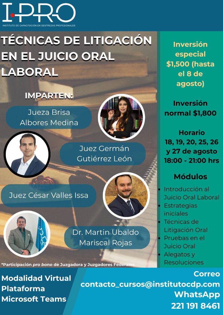 Los invitamos a inscribirse al Curso Técnicas de Litigación en el Juicio Oral Laboral.