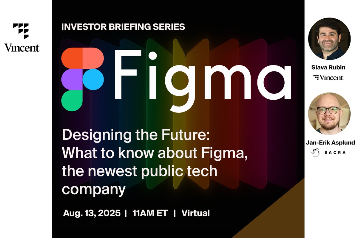 Vincent Private Markets (@discovervincent) on Twitter photo Today at 11 AM ET, join <a href="/gogoSlava/">Slava Rubin</a> Rubin and Sacra's <a href="/janerikasplund/">Jan-Erik Asplund</a> for a deep dive into <a href="/figma/">Figma</a>, the design company that just went public.
us06web.zoom.us/webinar/regist… Today at 11 AM ET, join <a href="/gogoSlava/">Slava Rubin</a> Rubin and Sacra's <a href="/janerikasplund/">Jan-Erik Asplund</a> for a deep dive into <a href="/figma/">Figma</a>, the design company that just went public.
us06web.zoom.us/webinar/regist…