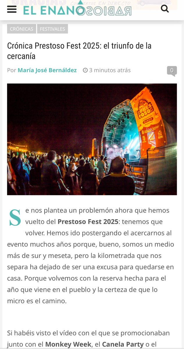 El Enano Rabioso Mag (@elenanorabioso) on Twitter photo Tenemos lista la crónica del <a href="/prestosofest/">Prestoso Fest</a> y ya queremos volver
elenanorabioso.com/2025/08/cronic… Tenemos lista la crónica del <a href="/prestosofest/">Prestoso Fest</a> y ya queremos volver
elenanorabioso.com/2025/08/cronic…