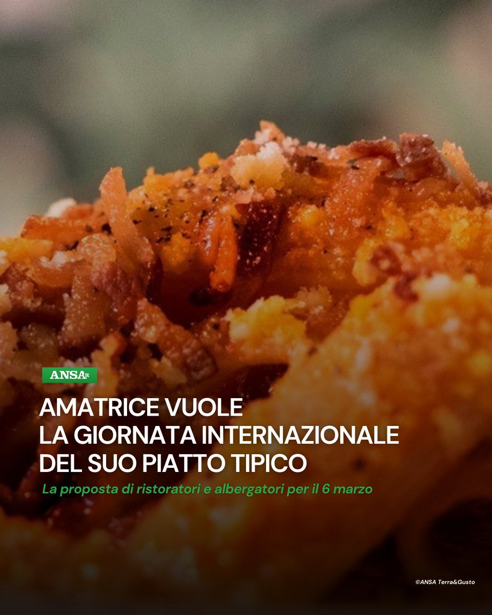 L'Associazione dei Ristoratori e Albergatori di #Amatrice (Rieti) ha proposto di istituire la Giornata Internazionale dell'#Amatriciana, in collaborazione con Slow Food. Il giorno designato sarebbe il 6 marzo.
#ANSATerraGusto
➡ bit.ly/4mDHPh9