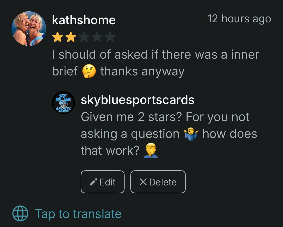 So <a href="/vintedUK/">Vinted U.K.</a> can be good, but dealing with idiots like this, doesn’t help 🤦‍♂️

Given 2 star as they didn’t ask a question and it wasn’t what they wanted 🤷‍♂️

What a Karen! 

#Vinted #Karen #VintedUK