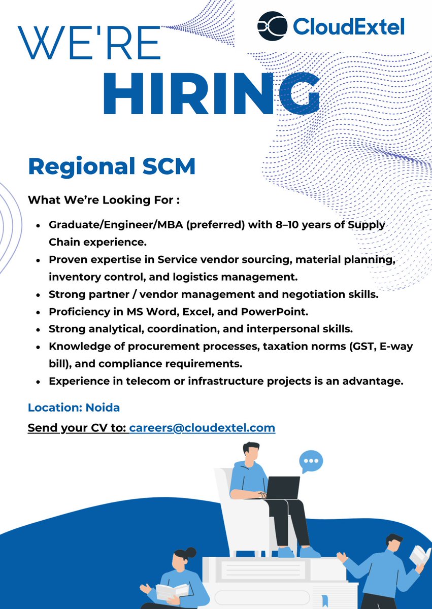 cloud_extel's tweet image. Be part of India’s digital transformation with
@cloud_extel.

We are looking for a Regional SCM to join our team and drive impactful supply chain initiatives.

Apply now: lnkd.in/dShWGjQ6 or email your CV to careers@cloudextel.com

#Hiring #CloudExtelCareers