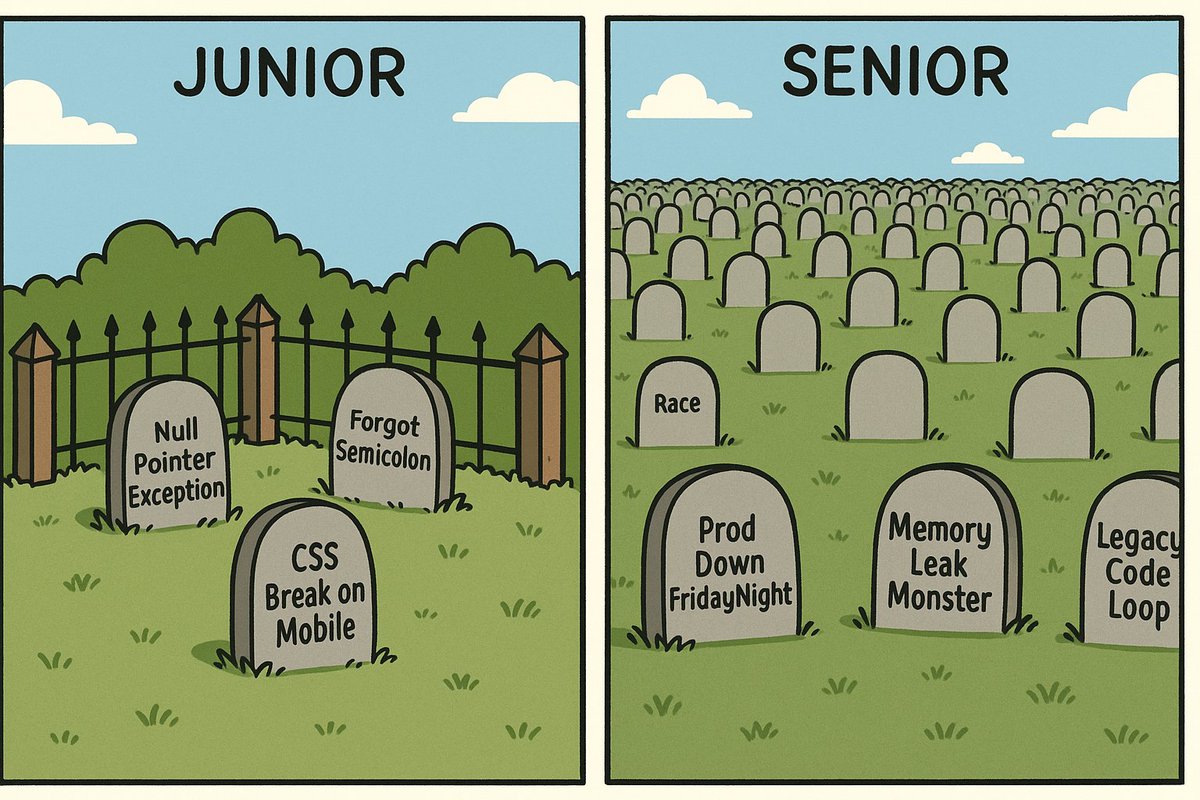 codewithabhiX's tweet image. &quot;The difference between junior and senior devs? The size of their bug graveyard.&quot;
#CodeJourney #DevLife #ProgrammingHumor