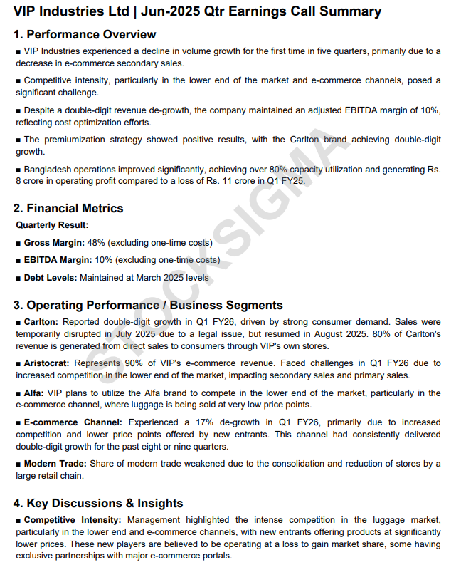myAlerts_in's tweet photo. #VIPIND #VIPINDQ1 VIP Industries Ltd Q1FY26 Earnings Concall Summary https://t.co/SyZNoAr0n1