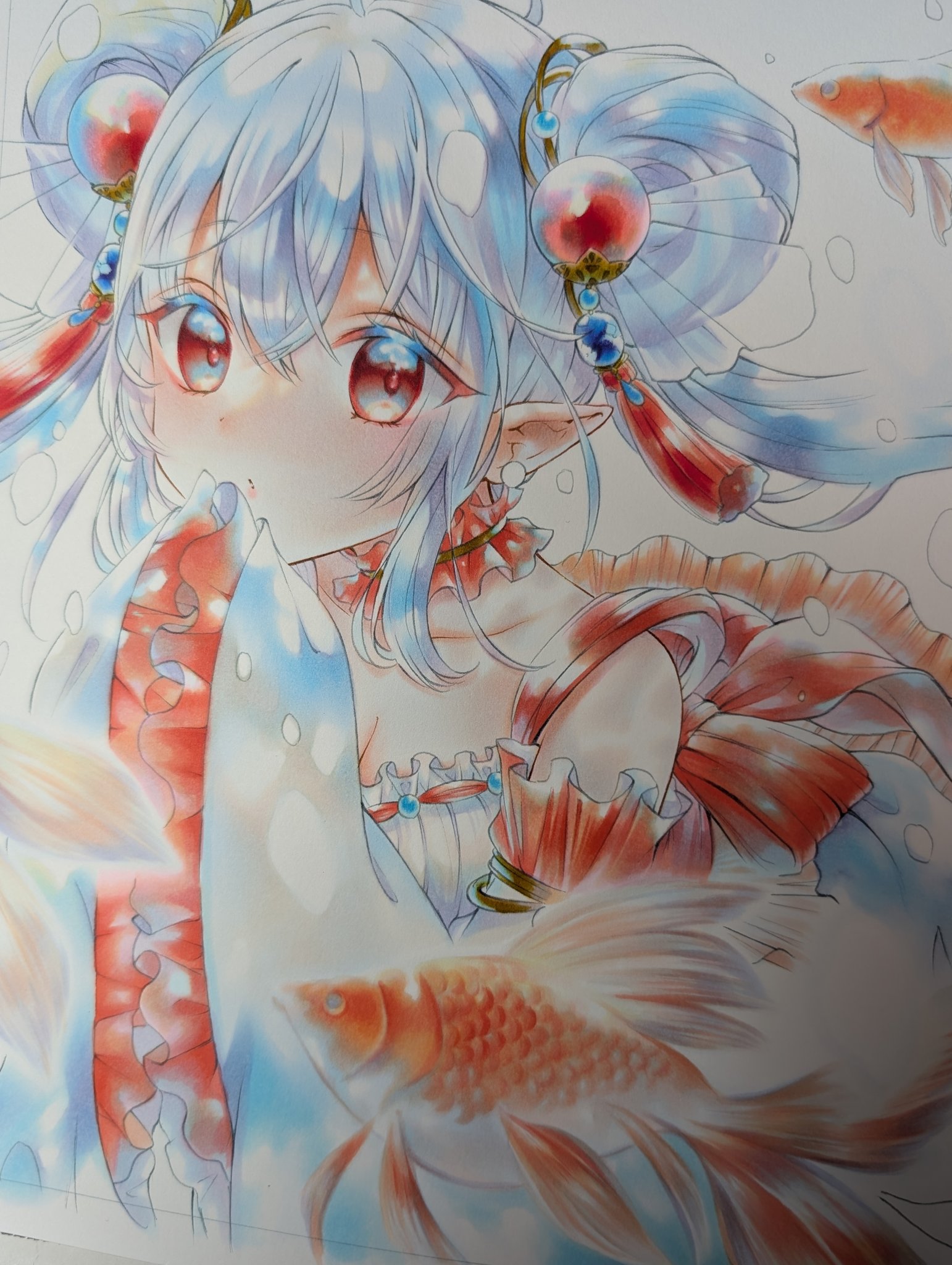 イラスト原画　とても可愛らしい　 「吃驚猫」 猫猫ᝰ✍︎꙳⋆💚 アニメ2期始まったね〜🥰🩷 とりあえず玉葉妃