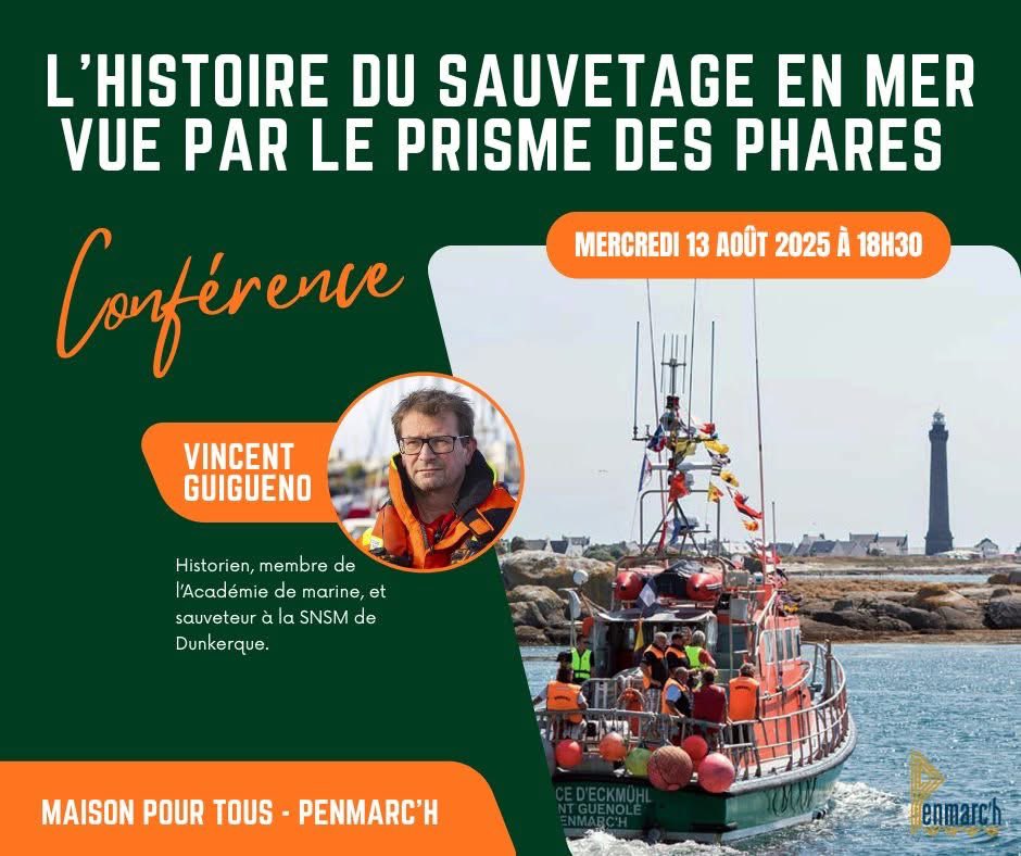 💡Aujourd’hui à 18h30 à Penmarc'h, conférence de Vincent Guigueno <a href="/VGuigueno/">VGo</a> sur l’histoire du sauvetage en mer vu par le prisme des phares: 🛟 ⬇️