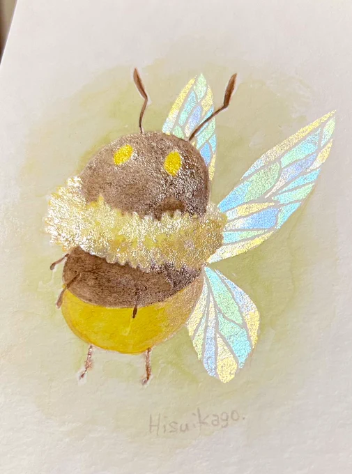 ハチくん はちみつを混ぜた絵具で塗りました #翡翠籠 #翡翠籠_水彩