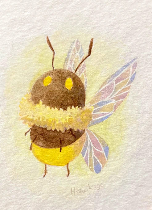 ハチくん はちみつを混ぜた絵具で塗りました #翡翠籠 #翡翠籠_水彩