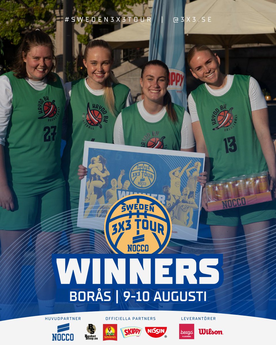 basketse's tweet photo. Borås var 🔥

Här är vinnarna från senaste helgens tourstopp i Borås.
🥇 Damer: KRYDD BK
🥇 Herrar: Nocco
🥇 Rullstol: Andiamo!

📍 Next up: STOCKHOLM TOURSTOPP &amp; TOURFINAL 15-17 AUGUSTI

#SvenskBasket | #3x3se https://t.co/fKj9YEhogr