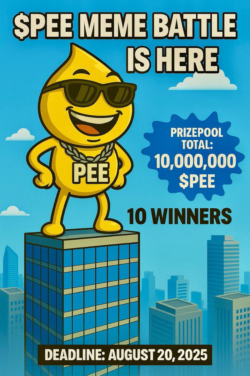 Peecoin Sui (@peecoinsui) on Twitter photo 🚨$PEE MEME BATTLE IS HERE!🚨
10.000.000 $PEE 🎁!!
Make the funniest, wildest, most legendary $PEE meme and take your shot at the prize pool! 💦📝
How to Enter:
1️⃣ RT & Like this post
2️⃣ Post your meme on X
3️⃣ Tag <a href="/PeecoinSui/">Peecoin Sui</a>
4️⃣ Include #PeeMemeContest & $PEE in your post
5️⃣ 🚨$PEE MEME BATTLE IS HERE!🚨
10.000.000 $PEE 🎁!!
Make the funniest, wildest, most legendary $PEE meme and take your shot at the prize pool! 💦📝
How to Enter:
1️⃣ RT & Like this post
2️⃣ Post your meme on X
3️⃣ Tag <a href="/PeecoinSui/">Peecoin Sui</a>
4️⃣ Include #PeeMemeContest & $PEE in your post
5️⃣