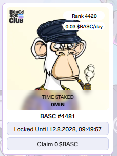 Got my last <a href="/BoredApeSolClub/">Bored Ape Solana Club</a> #NFT from <a href="/dak_daze/">Daze💎</a> giveaway into staking as well now! 

As I want to show my support and gratitude, only thing I could think of was lock staking for max. time as I did with my others! 💎

Ofc getting max. staking rewards helps with this decision 🔥😅