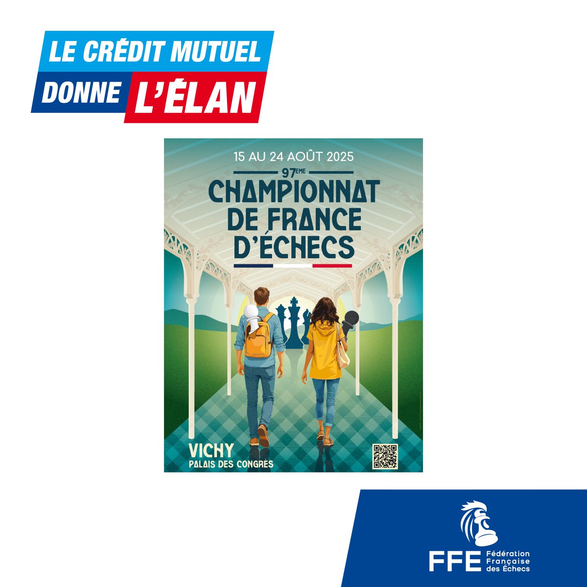 ♟️Le Crédit Mutuel donne l’élan aux championnats de France d’Échecs. 
Tous nos encouragements aux participants pour ce tournoi prestigieux en présence des meilleurs joueurs et joueuses français qui s’affronteront du 15 au 24 août à Vichy.