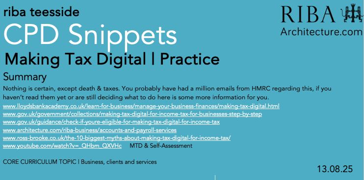 RibaTees's tweet image. #CPDSnippets this week is about #Tax
links
lloydsbankacademy.co.uk/learn-for-busi…
gov.uk/government/col…
gov.uk/guidance/check…
architecture.com/riba-business/…
ross-brooke.co.uk/the-10-biggest…
youtube.com/watch?v=_QHbm_…
@RIBANorthEast @RIBA_YAPF @RIBA @RIBANorth #architects #architecture