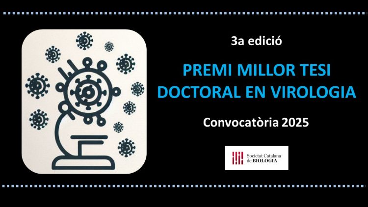 S'obre la convocatòria de la 3a edició del Premi Millor Tesi Doctoral en Virologia!

Podeu enviar la vostra condidatura abans del 15/9/25 tots aquests doctors/es que hagueu defensat la tesi entre l'1/9/24 i el 31/8/25. 

Podeu consultar les bases a la pàgina web de la SCB
