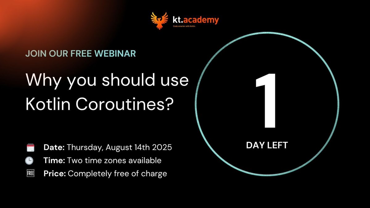 Still debating whether you should introduce coroutines—or where to even begin? Skip the internal tug-of-war and bring your toughest questions to my live Q&amp;A TOMORROW!

I’ll be dedicating extra time to answer everything you throw.

Last chance to sign up: webinar.kt.academy/why-you-should…
