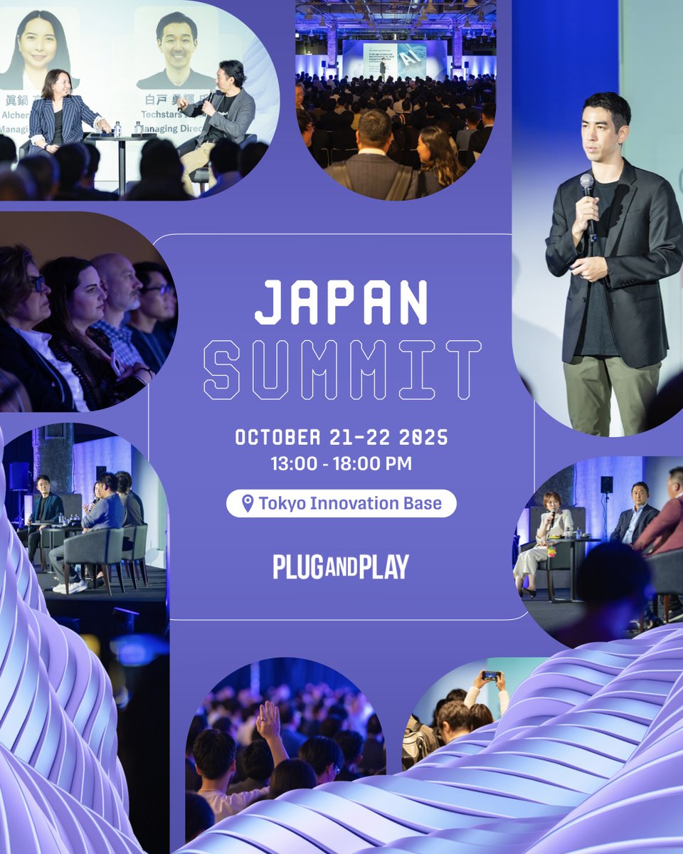 plugandplayjp's tweet photo. 🗺️Map Your Innovation Journey🗺️
イノベーションのひらめきをアクションへ変える場所。

📅10/21(火)〜22(水)
📍Tokyo Innovation Base

Plug and Playの60+海外拠点×20+業界チームが集結し、
🌍学び 🌍出会い 🌍体験 を提供。

👉 https://t.co/fvF4Pe9c4Z

#JapanSummit2025 #Innovation #PlugandPlay