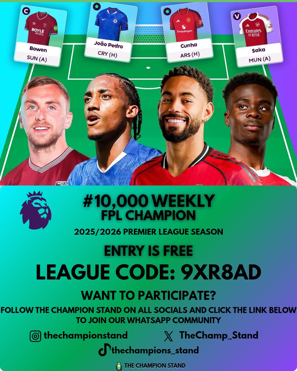 Join Our FPL League – Win ₦10,000 Every Gameweek!

Think you’ve got what it takes to top the charts?
We’re giving out ₦10,000 cash to the manager with the highest points in each gameweek and IT'S COMPLETELY FREE TO JOIN!

No need to worry about accumulated points from previous