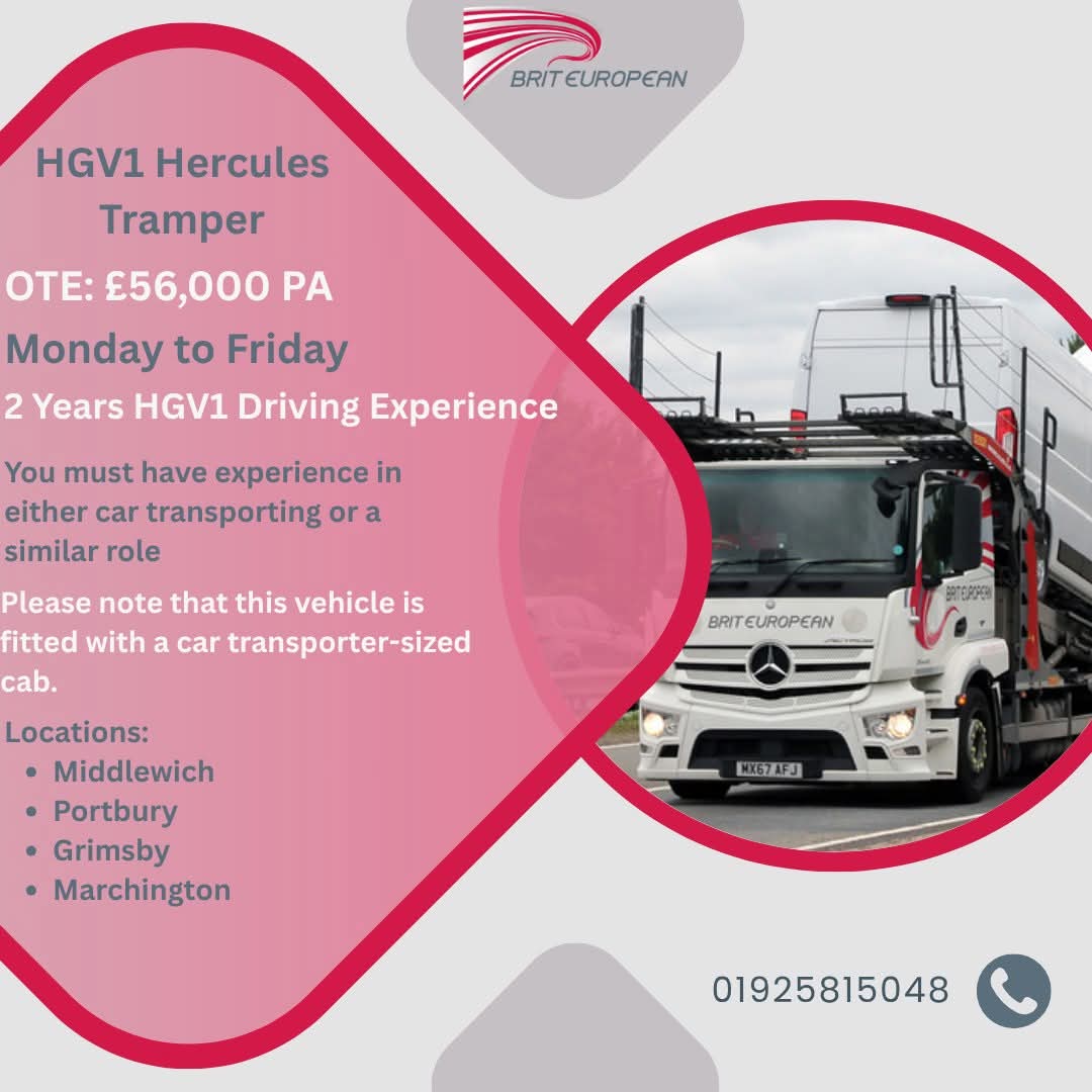 We invite experienced HGV1 Hercules Tramper Drivers to apply for roles within our dynamic team. We offer opportunities for dedicated professionals in Middlewich, Portbury, Grimsby, and Marchington.
#HerculesTramper #Recruitment #HGV1