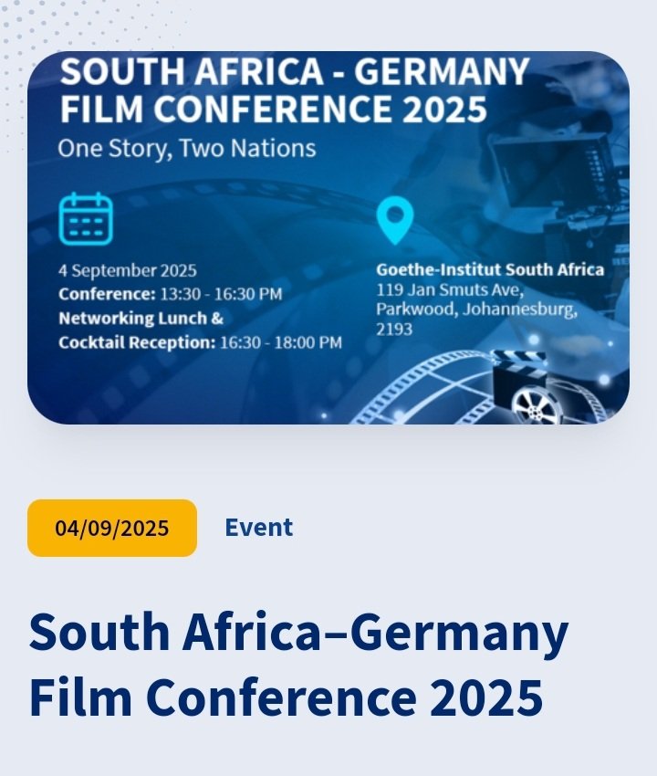 🔌🔌
The Southern African-German Chamber of Commerce and Industry, together with SBS systems for business solutions GmbH invite you and your business associates to a film industry gathering, ‘South Africa–Germany Film Conference 2025’. 
Info here: suedafrika.ahk.de/en/events/sout…