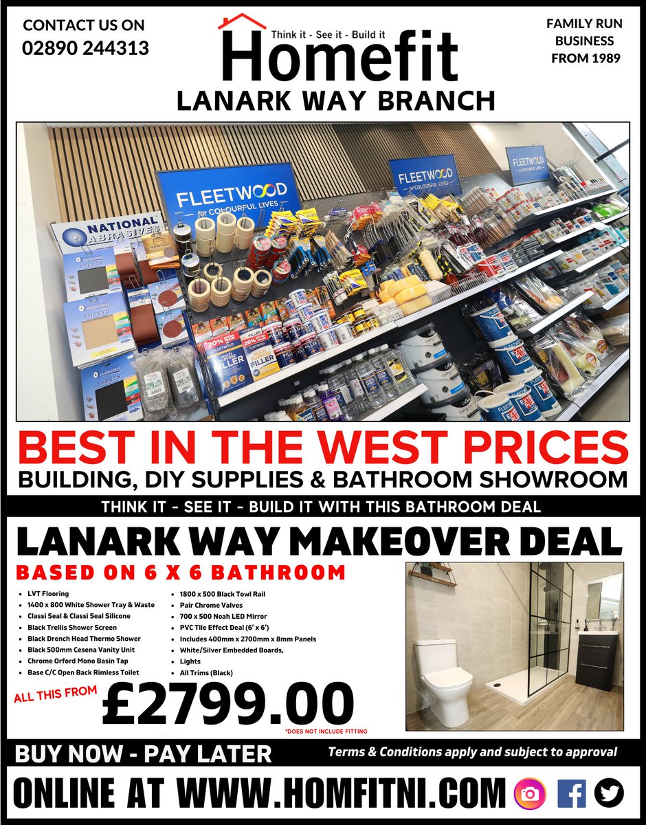 𝗛𝗢𝗠𝗘𝗙𝗜𝗧 𝗮𝘁 𝗟𝗮𝗻𝗮𝗿𝗸 𝗪𝗮𝘆

Kitchen Showroom along with all your Building and DIY supplies ✔

Call the <a href="/HomefitLTD/">Homefit - Belfast</a>  Lanark Way Team on 02890 244313