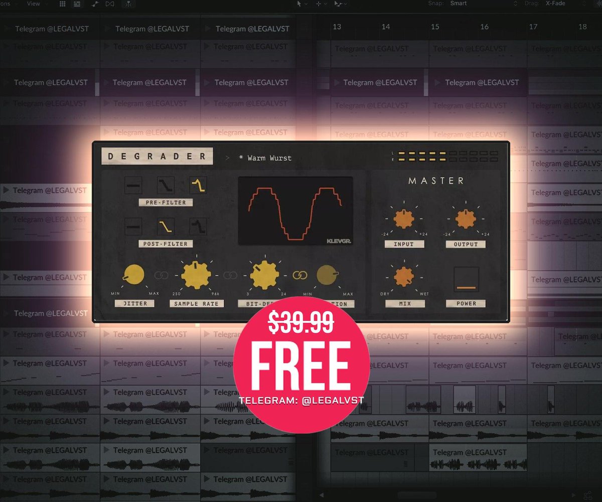 LEGAL_VST's tweet photo. Degrader by Klevgrand โ FREE for Focusrite users ๐๏ธ
Resampler & bitcrusher for vintage digital grit, lofi vibes
mac, Win (VST2, VST3, AU, AAX)
until Oct 10 (reg. $39.99)
๐ https://t.co/aTAWRZ4kGW
#bitcrusher #lofi #distortion #freevst
More freebies ๐ https://t.co/okUqkdbI6A https://t.co/cVf9KzubIH