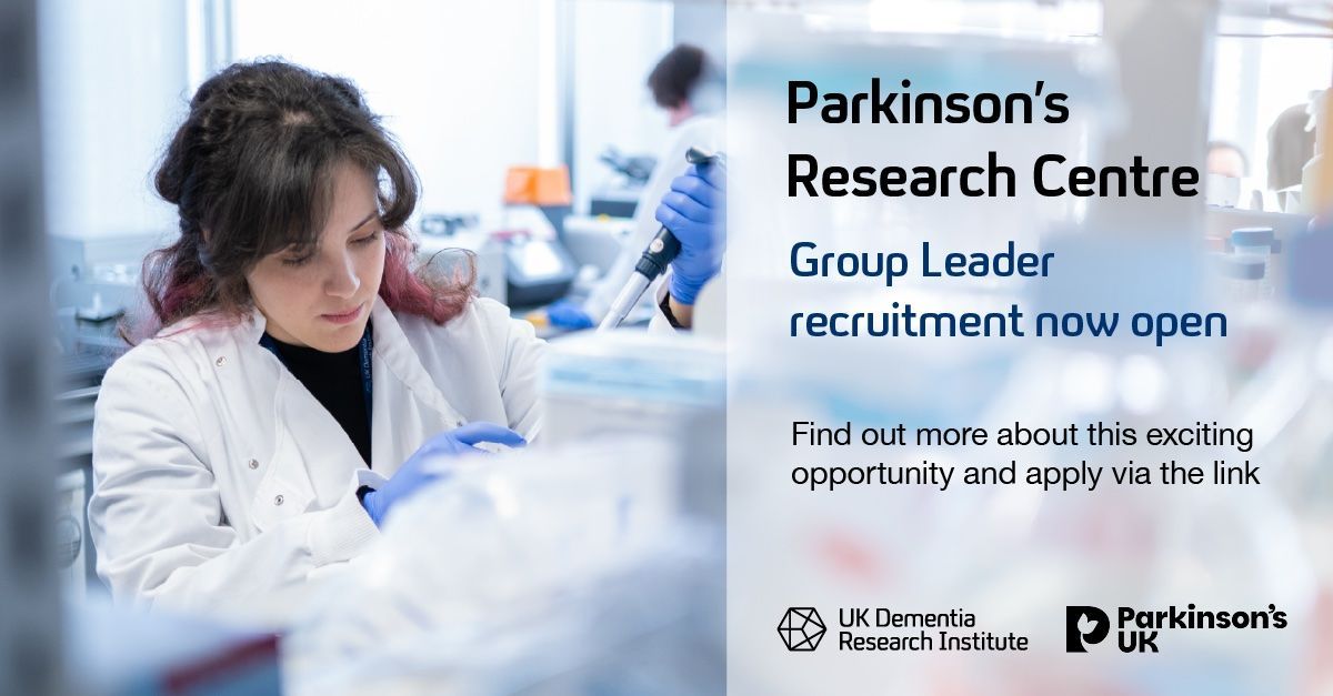 The @UKDRI & @ParkinsonsUK are recruiting for Group Leaders to join their new Parkinson’s Research Centre & drive innovative research to improve outcomes for people living with Parkinson's.
Don't miss out, apply now: