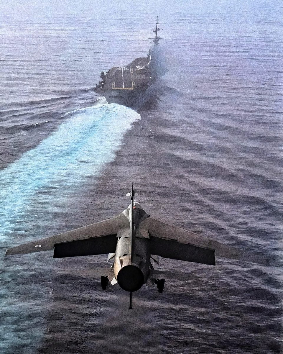 F-8 approaching Foch, 
second Clemenceau-class aircraft carrier that served with French Navy from 1963 to 2000. After serving with the French Navy, the vessel was sold to Brazil and renamed São Paulo. The Brazilian Navy scuttled her 3 Feb 2023 in Atlantic Ocean