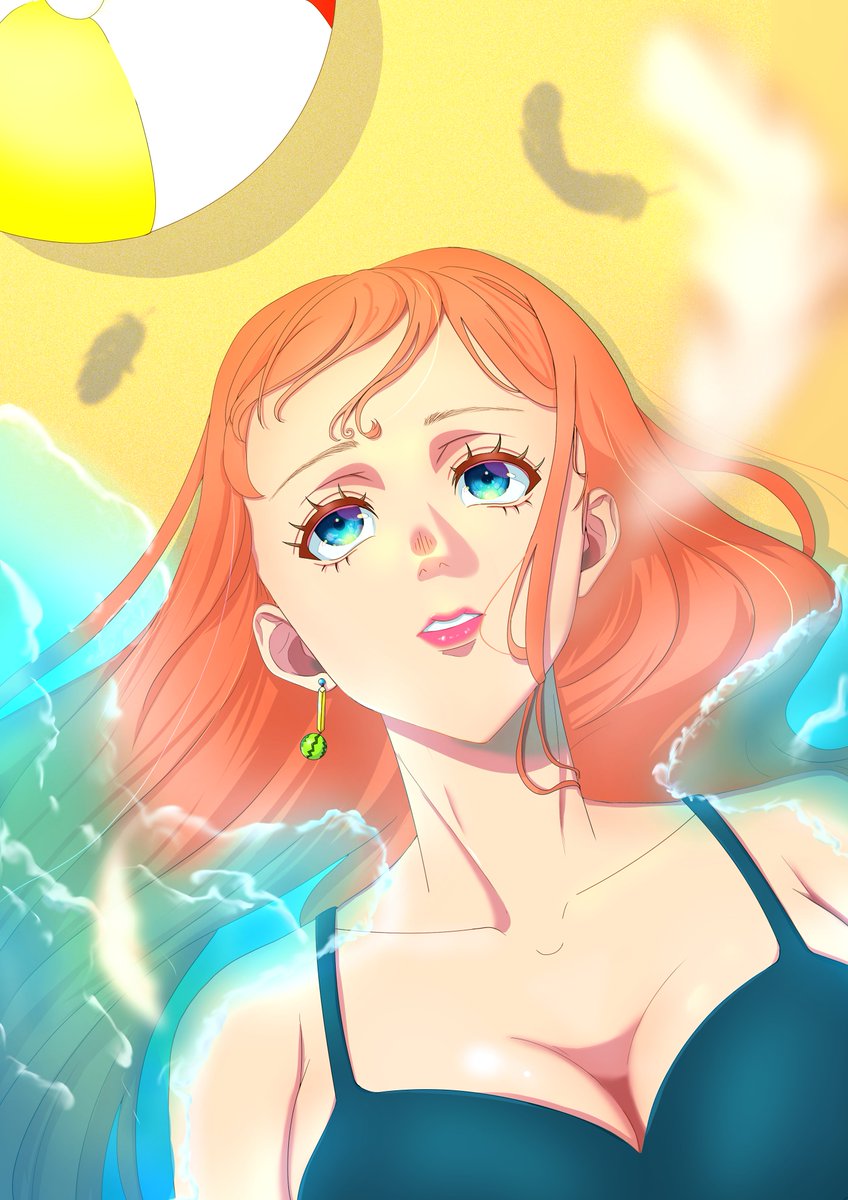 海水浴　目をアップで見てほしい、、、。
Gペンとぼかしツールだけで描いてみた。
#イラスト #お盆休みはフォロワーが増えるらしい