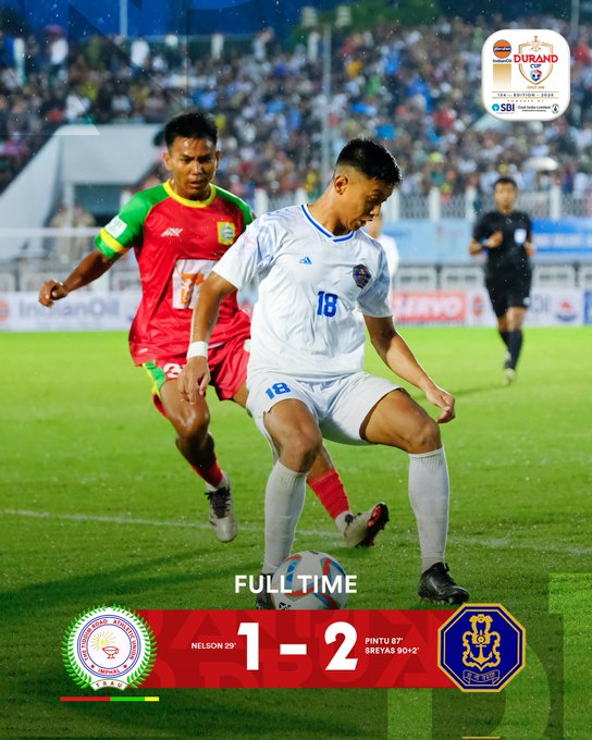 ThianboiGangte's tweet photo. FT | TRAUFC 1-2 INFT
Itโs never over until the final whistle.
#INFT stun #TRAUFC with two last-gasp strikes to reach the QFs.
#DurandCup #ManyChampionsOneLegacy #FansInAction #IndianFootball #FootballFever #GameOn #StadiumVibes #QuarterFinalBound #LateDrama #ComebackKings https://t.co/YBrYcl2USH