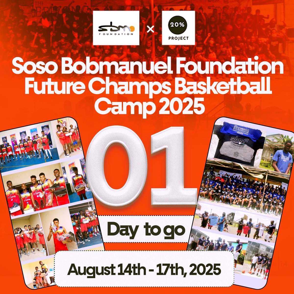 1 DAY TO GO! 🏀🔥
Tomorrow, Port Harcourt becomes the stage for the Soso Bobmanuel 

Foundation Future Champs Basketball Camp , 4 days of skill, hustle &amp; unforgettable moments for boys &amp; girls.

Let’s make it count.
🔗 bit.ly/sbmf-gfm
#BackedBy20PP #SBMFAllStarCamp