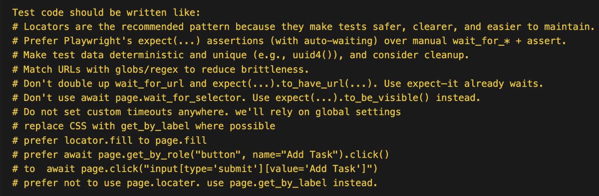 having Claude/GPT write *good* end-to-end playwright tests has been a struggle.  this is what's worked decently for me. 

more prompt engineering to do.