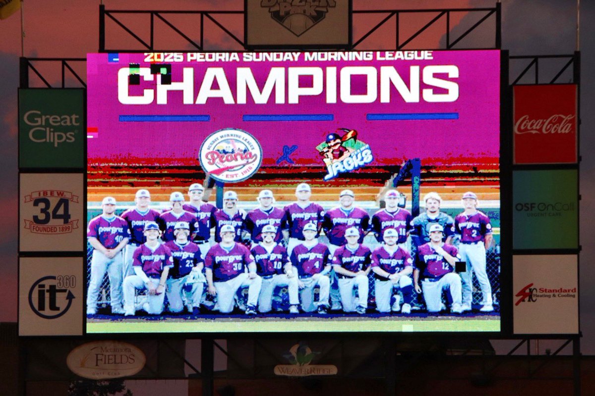 The Pour Bros. Jacks are your 2025 Peoria Sunday Morning League Champions!

Casey Hollan went 4 IP on 2 H, 1 R, 0 ER, 1 BB, 7 Ks earning the win. Noah Chase earned the 3 IP Save on 1 H and 4 Ks.

#PeoriaSundayMorningLeague