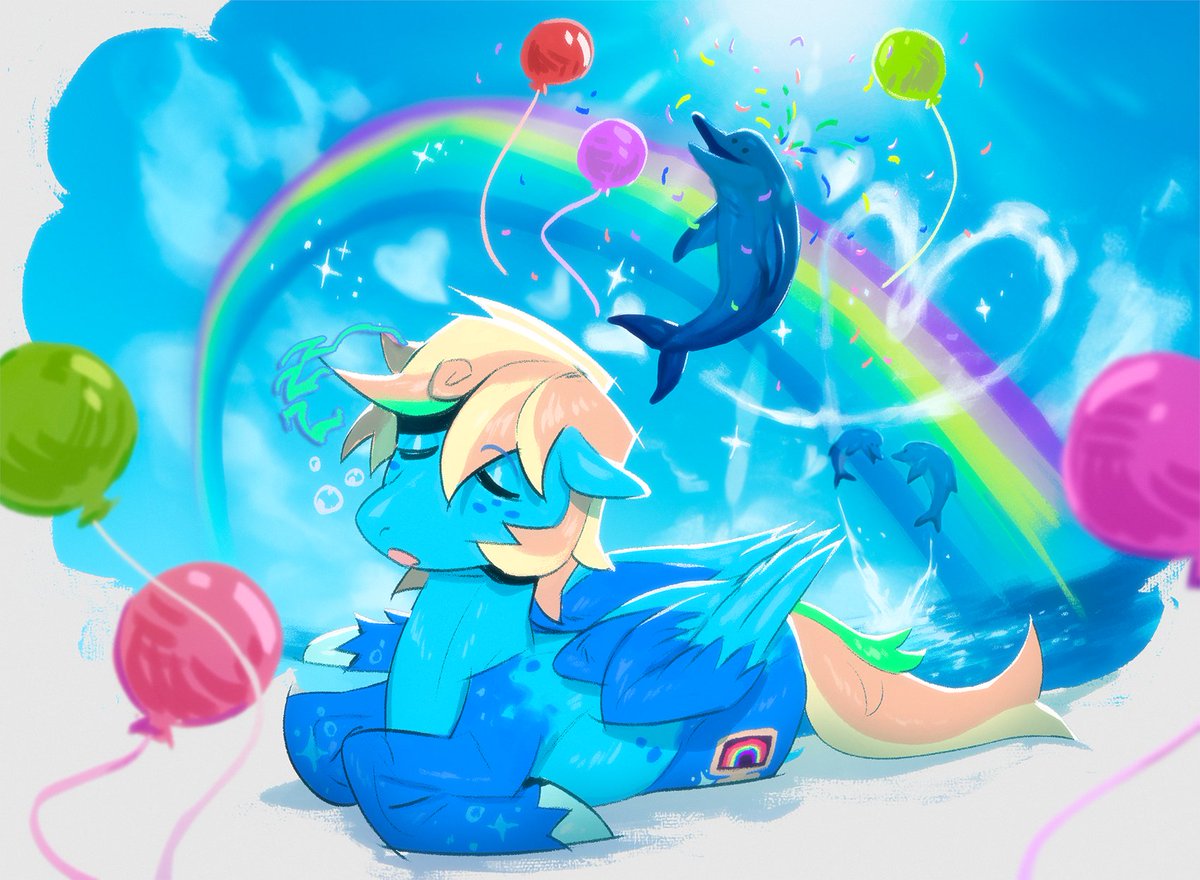 WickerWyrm's tweet photo. An Artfight attack on @PROXYPAWS ! Where I got carried away with the background..🐬🌈 https://t.co/8JQbodRzJu