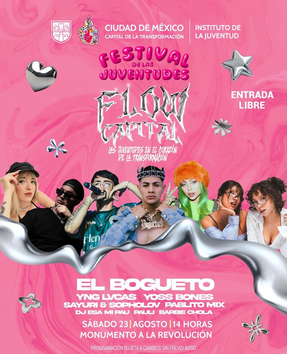 AlertaConcierto's tweet photo. El Instituto de la Juventud regresa con sus conciertos ahora con nuevo nombre, El Festival de las Juventudes. 
El Flow se apoderará del Monumento a la Revolución este sábado 23 de agosto a las 14 horas 🔥

¿Les gusta este nuevo concepto? 🤔 https://t.co/Gz0j5iqrnV