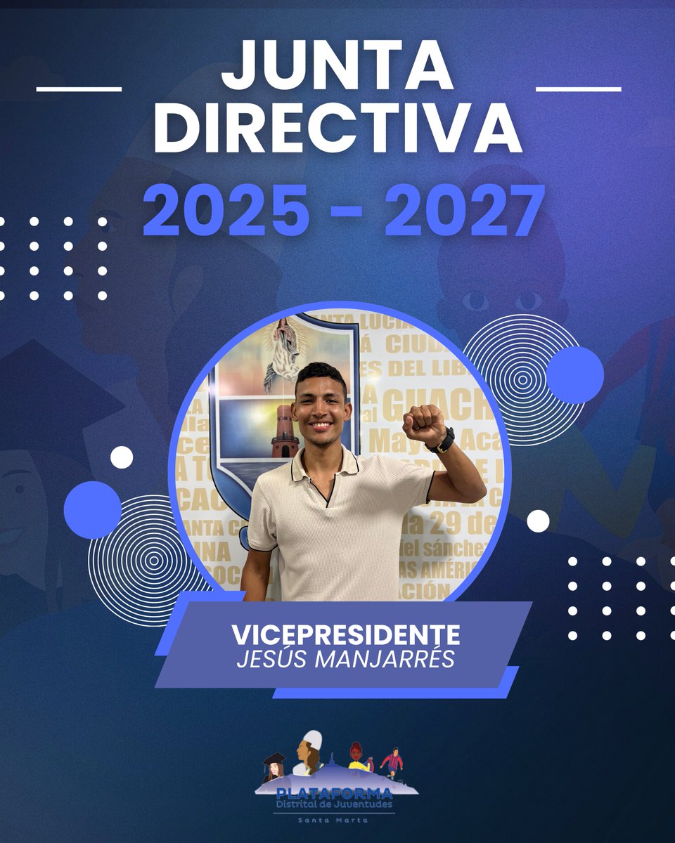 pdjsantamarta's tweet photo. Con esperanza, energía y compromiso, elegimos a la nueva Junta Directiva de la PDJ Santa Marta 2025 - 2027. 
¡La voz de la juventud sigue creciendo y transformando nuestro distrito!

👨‍💼 Presidente: @JP_livin 
👨‍💼 Vicepresidente: @Jesusmg2022 
👨‍💻 Secretario general: @VelaidezEder https://t.co/QTeJk7PPdy